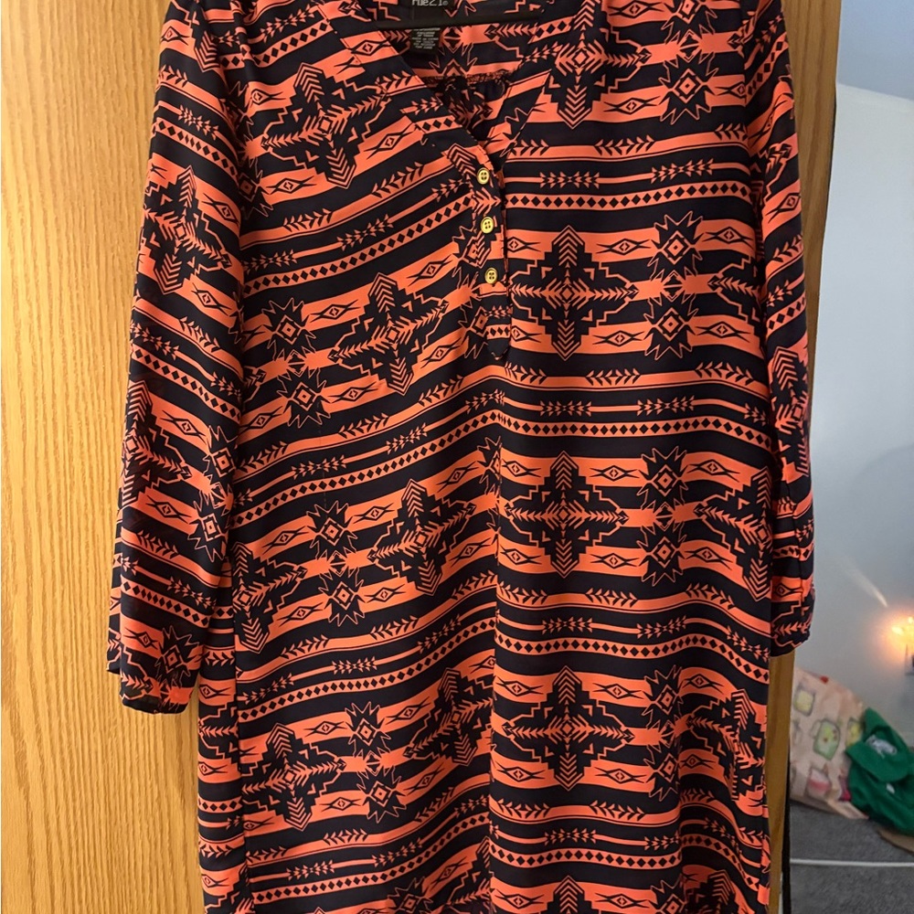 Rue21 Geometric Patterned Long Sleeve Dress - Orange and Black